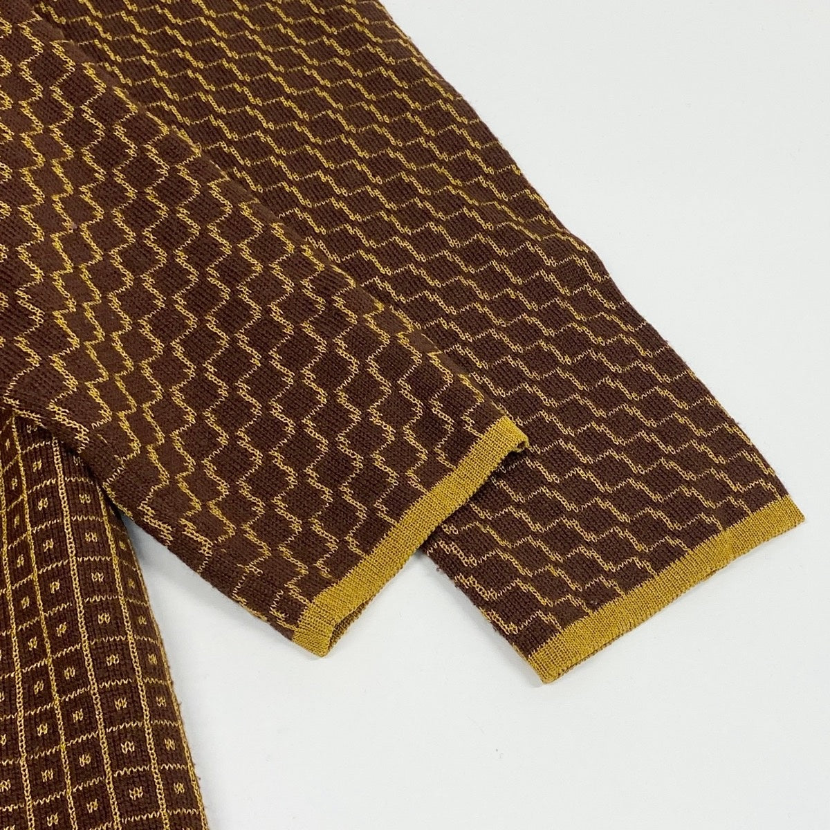 71f2 YVES SAINT LAURENT イヴサンローラン ロングスリーブ ニットワンピース 切替ワンピース バイカラー サイズM ブラウン イエロー レディース 女性服o07t