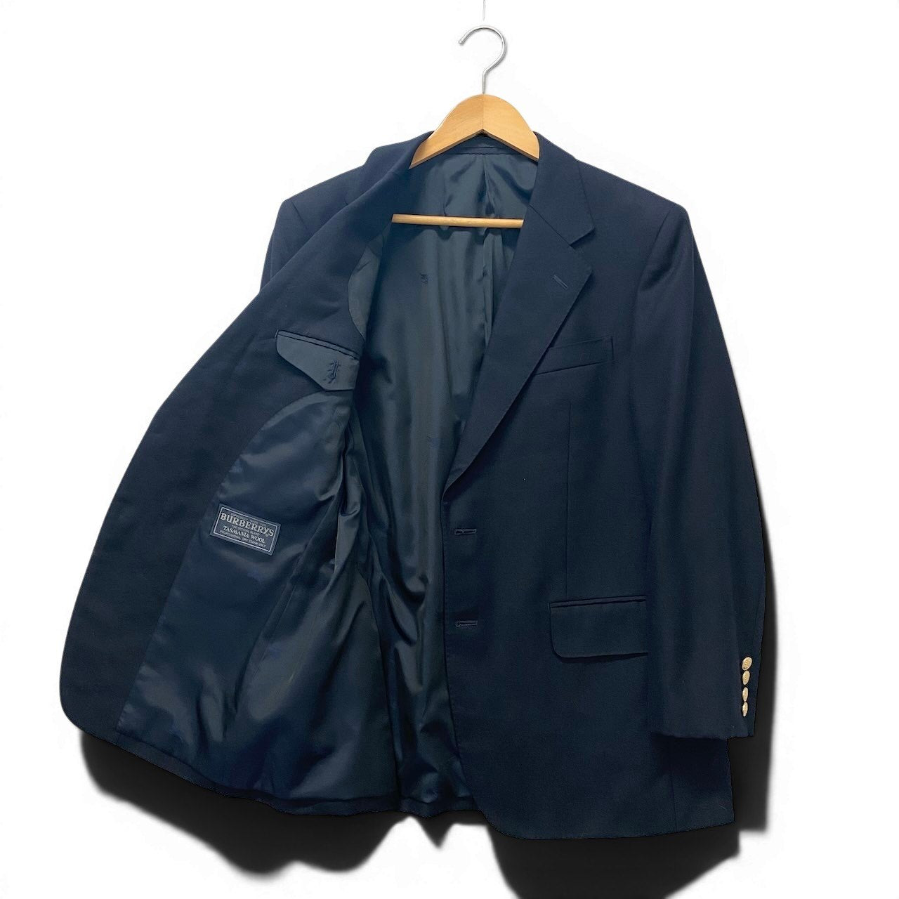 50e21 BURBERRYS バーバリーズ テーラードジャケット ブレザー 紺ブレ 金ボタン 日本製 AB5サイズ ネイビー メンズ 男性用u02t