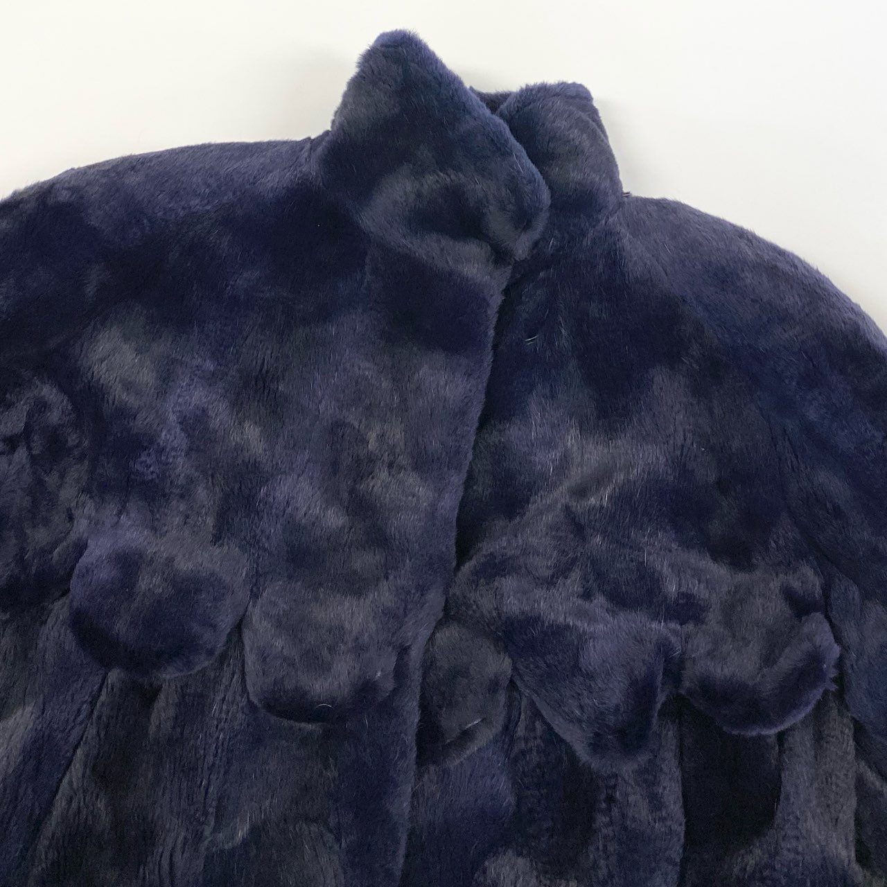 9k2《超希少》 シェアード 染めミンク フリルデザイン 超ロングコート 112cm ダークパープル 最高級本毛皮 MINK FUR COAT レアデザインt18r