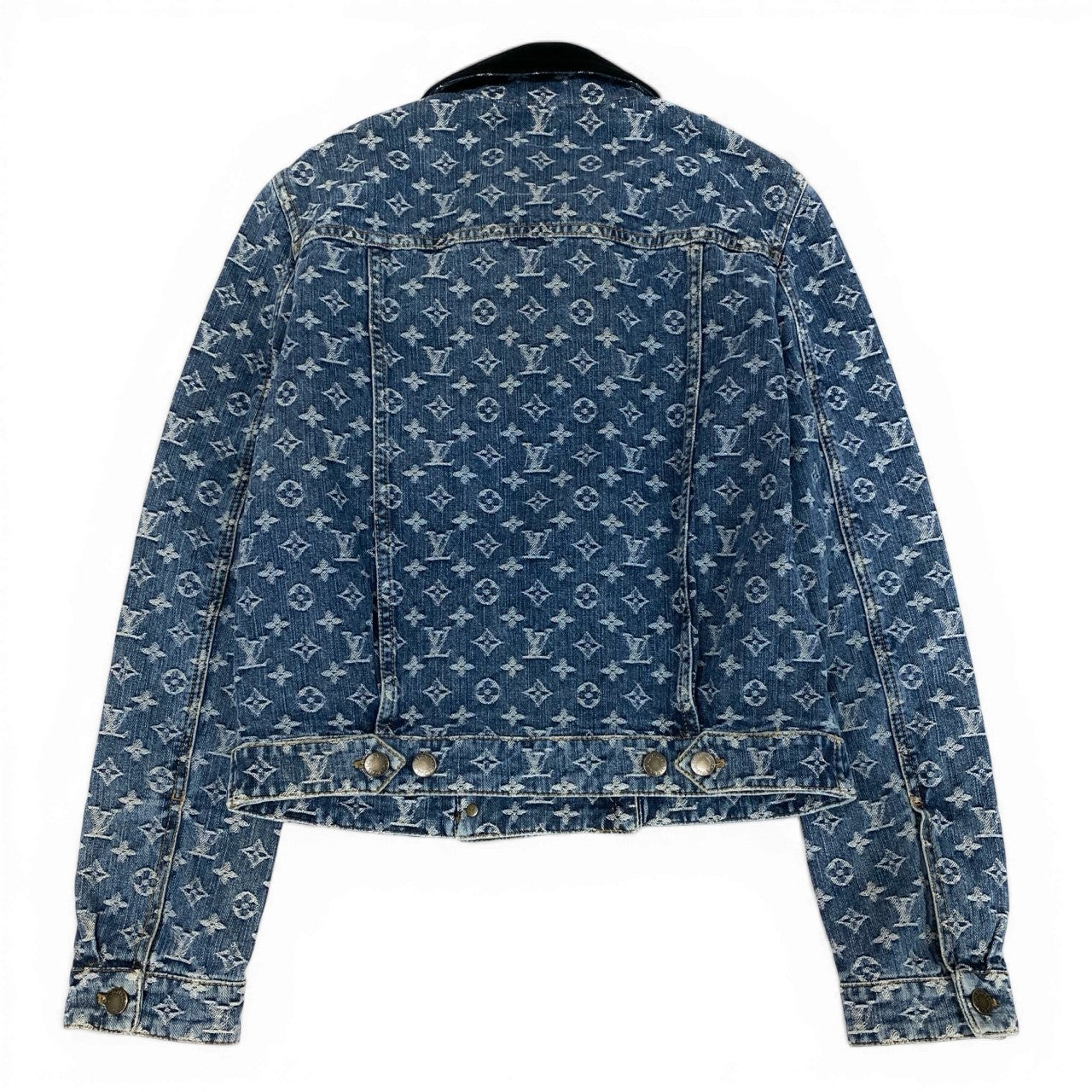 Id7 LOUIS VUITTON ヴィンテージ ルイヴィトン モノグラムジャガード ダブルデニムジャケット サイズ38 インディゴ レディースta1