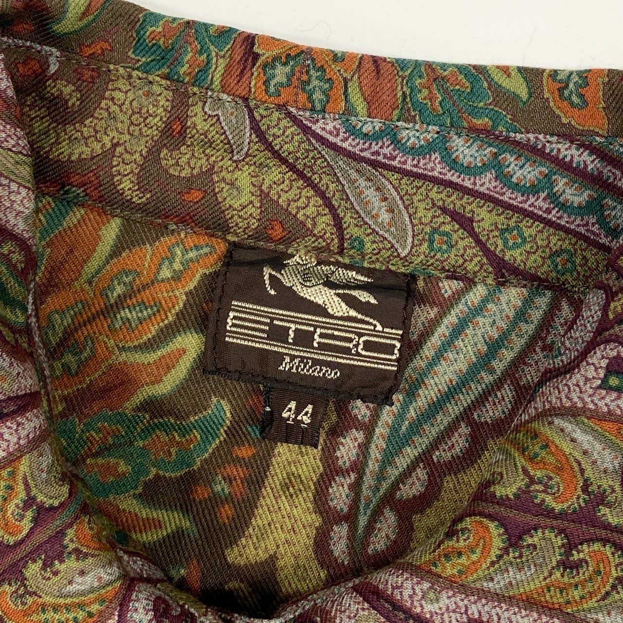 54g10 《美品》 ETRO エトロ ペイズリープリント レトロシャツワンピース 44 カーキ Vintage ヴィンテージ アンティークドレス