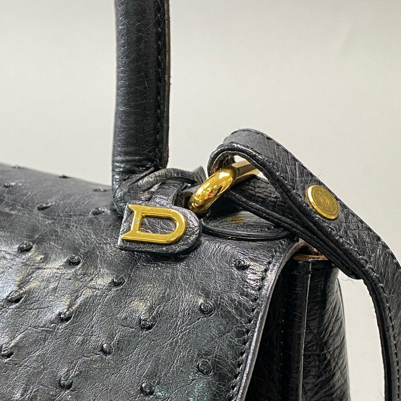 AL8 【美品】DELVAUX デルヴォー ブリヨン オーストリッチ ハンドバッグ ショルダーバッグ ブラック オーストリッチ 2way レディース 鞄k02i