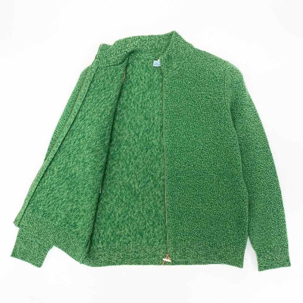 79a16 【美品】 BALLANTYNE バランタイン ニットカーディガン ダブルジップ ハイネック 42 グリーン カシミヤ100％ レディース 女性用u02t