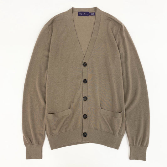 53e19 RALPH LAUREN PURPLE LABEL ラルフローレン パープルレーベル 総カシミヤ 長袖 ニット カディガン 羽織 トップス Sサイズ ブラウン ベージュ系 カシミア100％