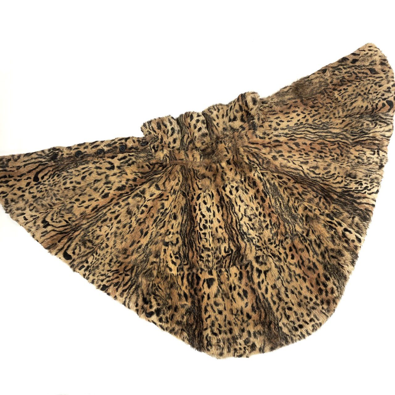 50b16 METEO レオパード柄 ラビットファー ケープポンチョ サイズ36 茶系 本毛皮 フランス製 Rabbit Fur Capet18r