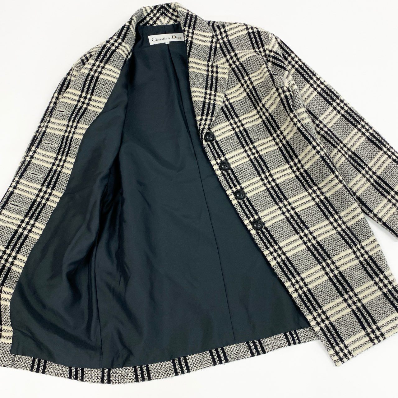 2L27 Vintage Christian Dior ヴィンテージ クリスチャンディオール Plaid Overcoat オーバーコート 格子柄 Size 11 レディース 女性用k02i