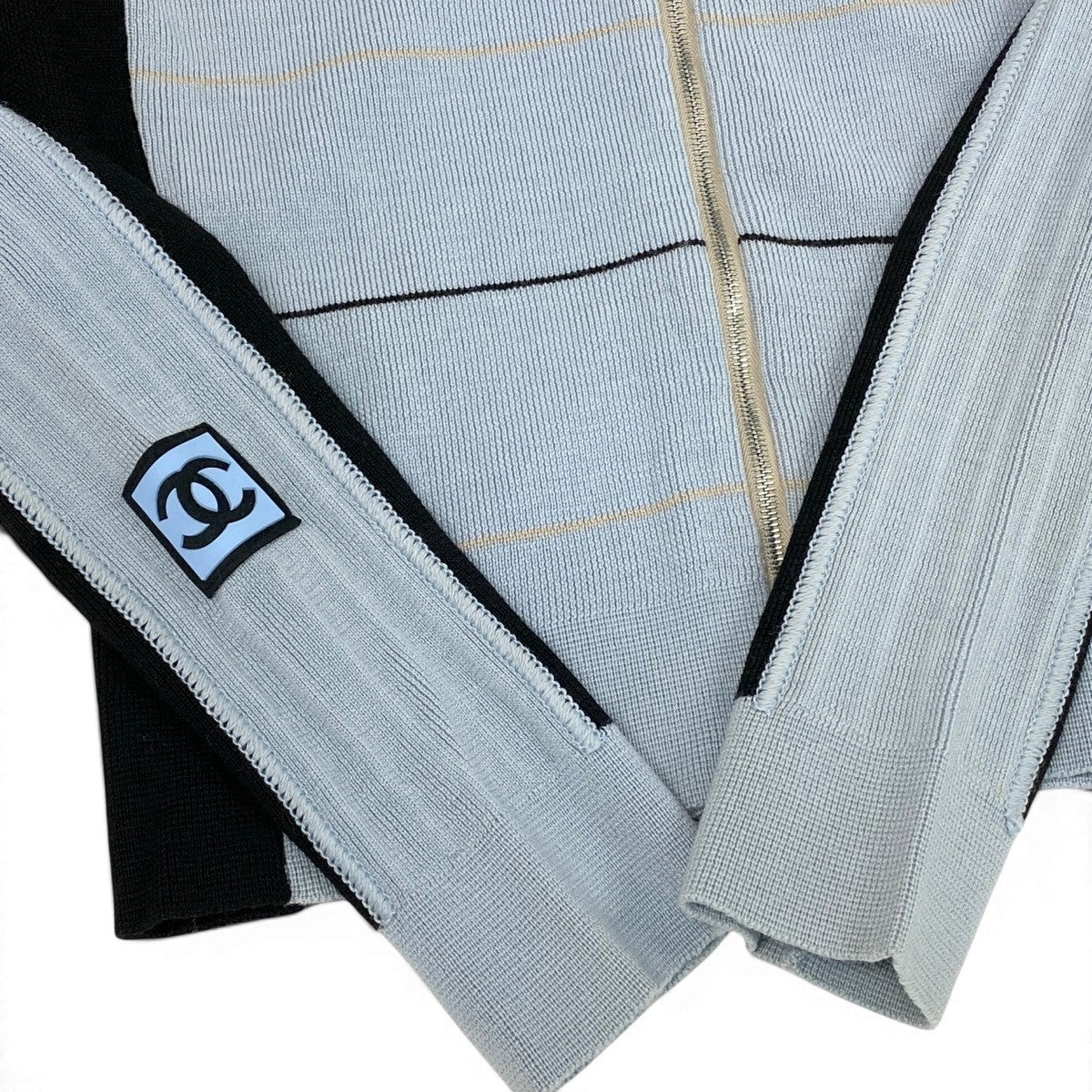 Cg23 CHANEL シャネル ココマーク ジップアップニットブルゾン CC Logo Zip-up Knit Jacket 38 ライトブルーt18r
