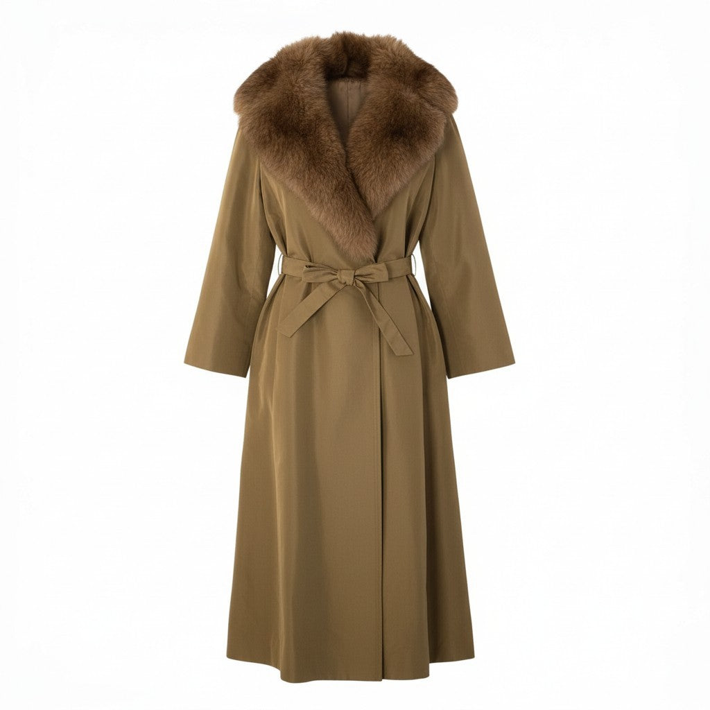 7a11 AKRIS アクリス フォックスファー付 裏地毛皮 ロングコート サイズ38 ブラウン 本毛皮 Fox Fur Long Coatt18r