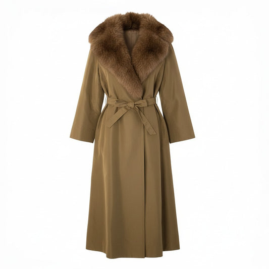 7a11 AKRIS アクリス フォックスファー付 裏地毛皮 ロングコート サイズ38 ブラウン 本毛皮 Fox Fur Long Coatt18r