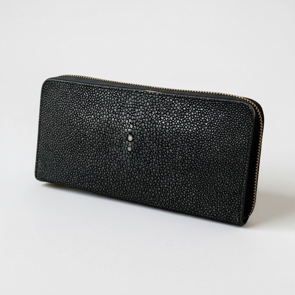 a5 CIMABUE チマブエ ガルーシャ スティングレイ ラウンド 長財布 ブラック グレー エイ革 スターマーク 海の宝石 ウォレットt18r