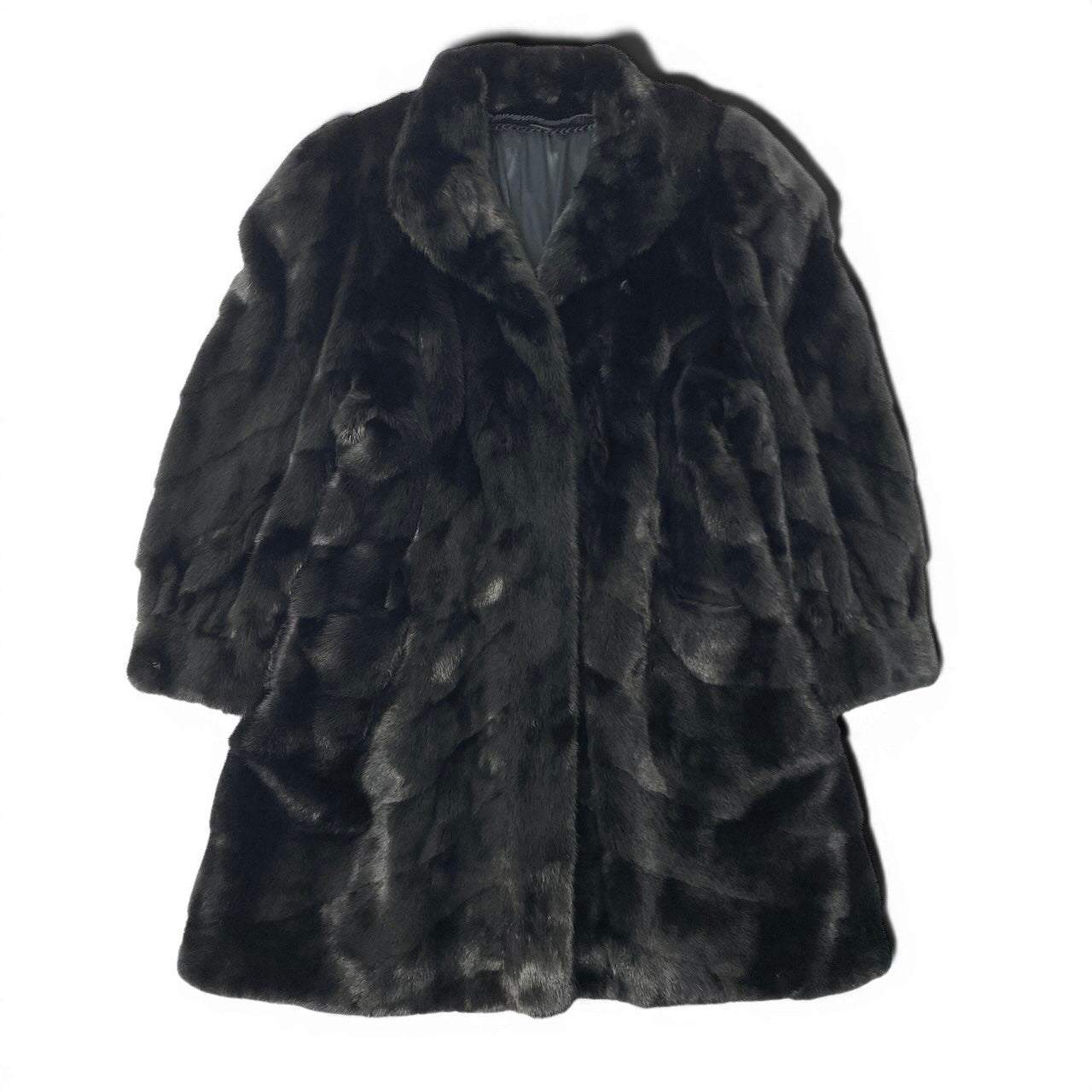 67e13 SAGA MINK ROYAL サガミンク ロイヤル 金サガ 紋様柄 ダークミンク ロングコート サイズF ブラック 最高級本毛皮 毛質 毛並み◎t18r