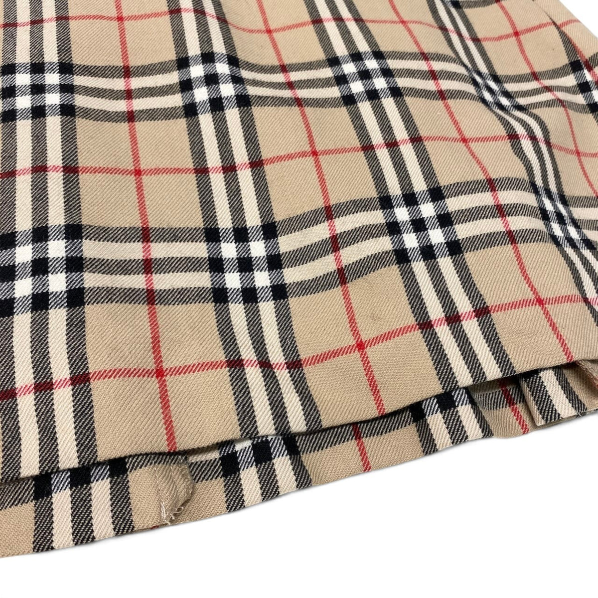 88i15 BURBERRY LONDON BLUE LABEL バーバリーロンドン ブルーレーベル ノバチェック 台形スカート タックスカート サイズ36 ベージュ ウール レディースo07t