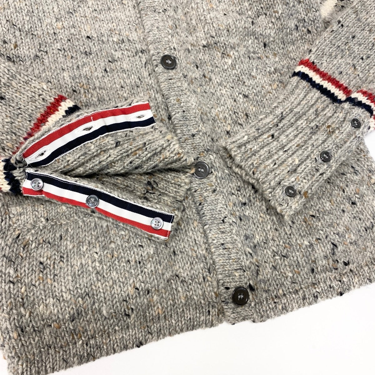 68e19 THOM BROWNE. トムブラウン 11aw ROLL SHAWL CARDIGAN トリコロール ショールカラー カーディガン 01113D7011 サイズ0 グレー系 ウール100％ メンズ 紳士服u02t