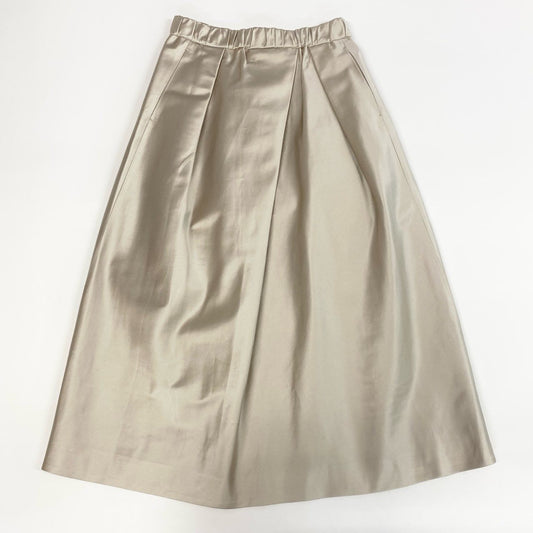 26j24 Drawer ドゥロワー シルクフロントタックスカート フレアスカート シルク 6524-299-1754 36サイズ ベージュ レディースu02t