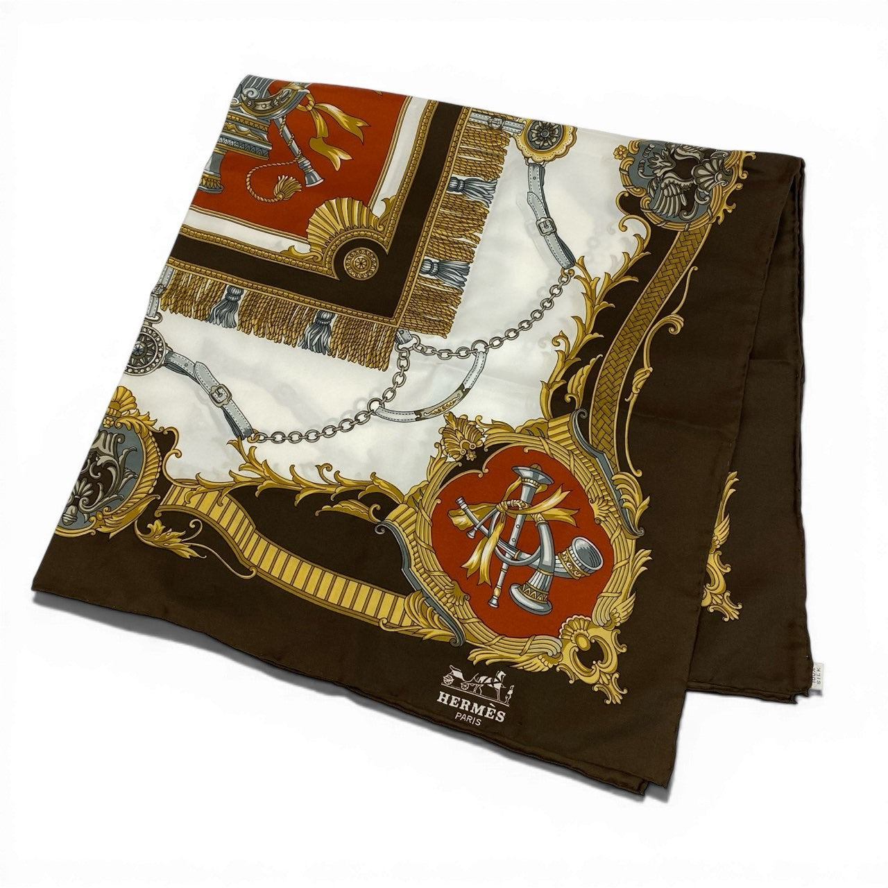 d9 HERMES エルメス カレ90 シルクスカーフ  Carre 90 Silk Scarf 茶系 小物t18r