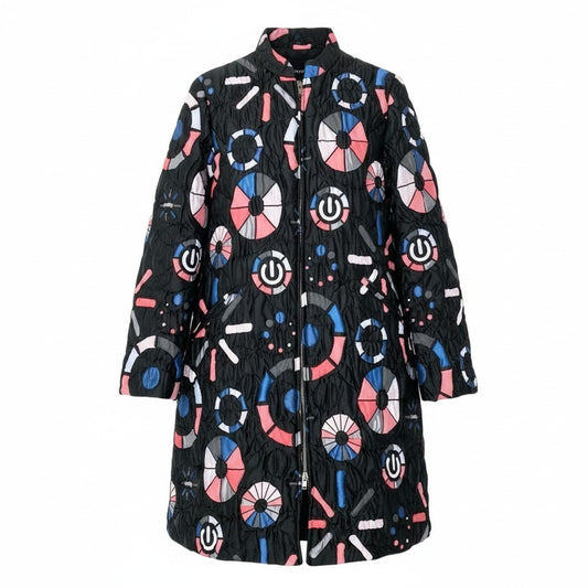 89g20 EMPORIO ARMANI エンポリオアルマーニ フルジップ キルティングコート 総柄 中綿 サイズ38 ブラック レディースu02t
