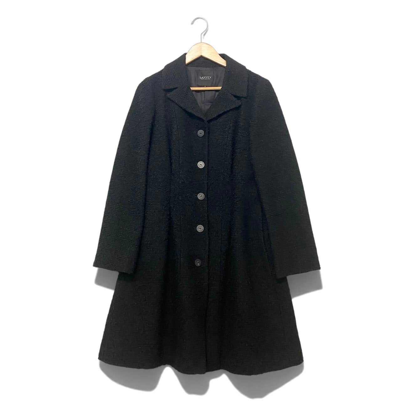 35h31 LANVIN COLLECTION ランバンコレクション Aライン ツイードコート ロングコート サイズ40 ブラック レディースu02t