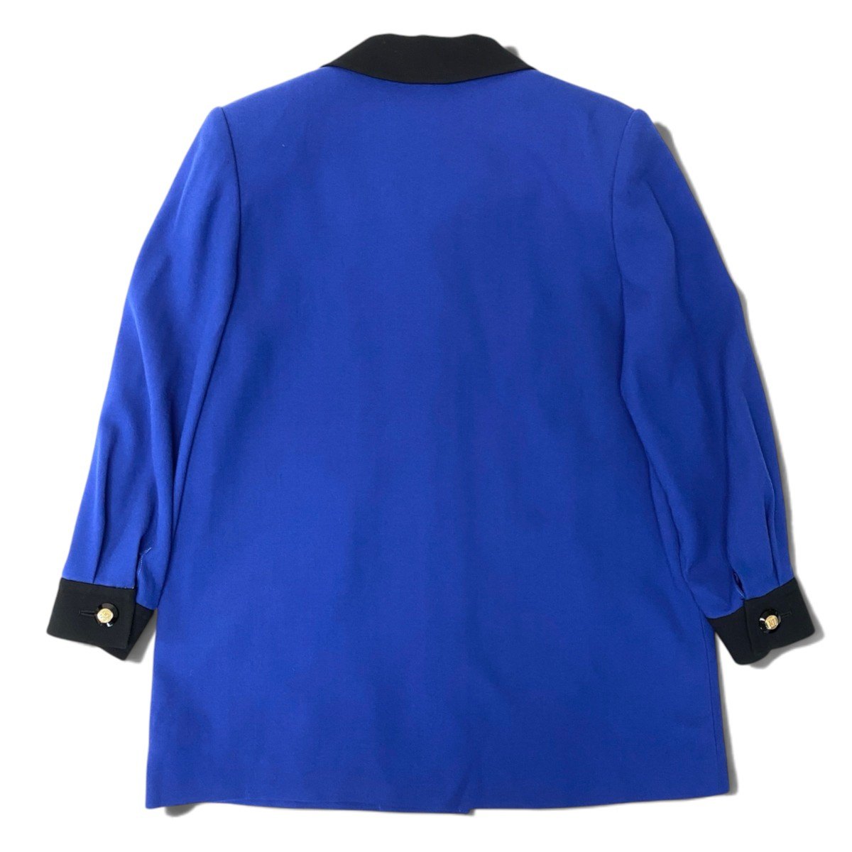 93h3 GIVENCHY ジバンシー ロングジャケット ジャケットコート ロゴボタン バイカラー 15サイズ ブルー ブラック ウール100％ レディース 女性用u02t