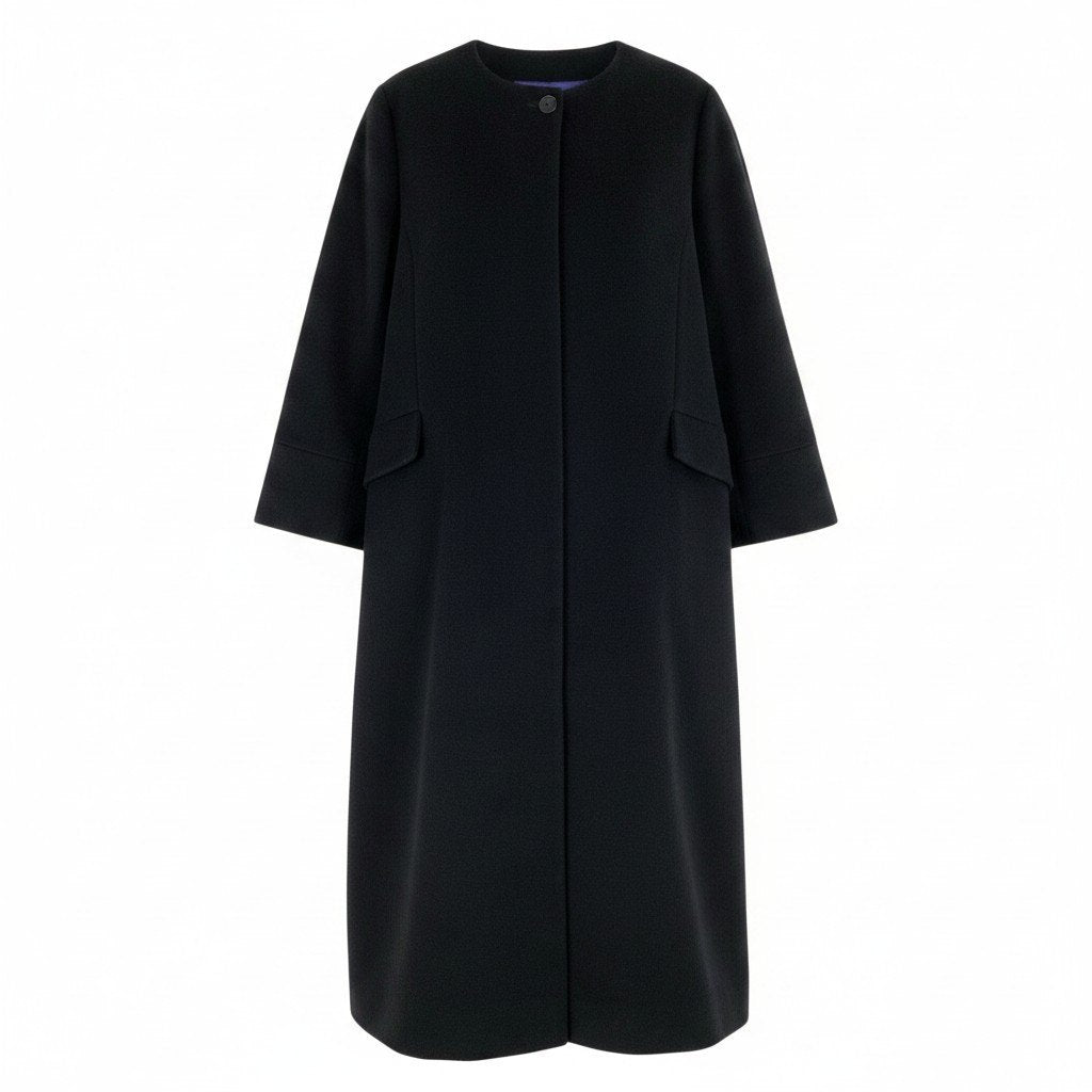 4g2 PS Paul Smith ピーエスポールスミス ノーカラーコート ロングコート 裏地総柄 ウールカシミヤ混 48L ブラック レディース 女性用o07t