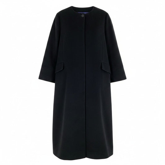4g2 PS Paul Smith ピーエスポールスミス ノーカラーコート ロングコート 裏地総柄 ウールカシミヤ混 48L ブラック レディース 女性用o07t