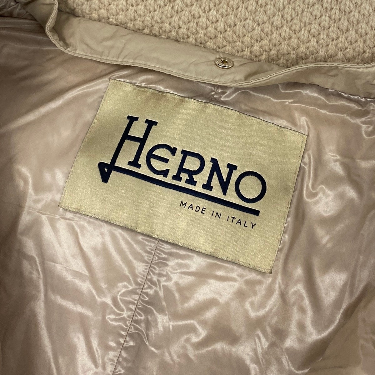 i25 HERNO ダウンコート ポップコーン編み 切替デザイン 36サイズ ベージュ レディース 女性用u02t