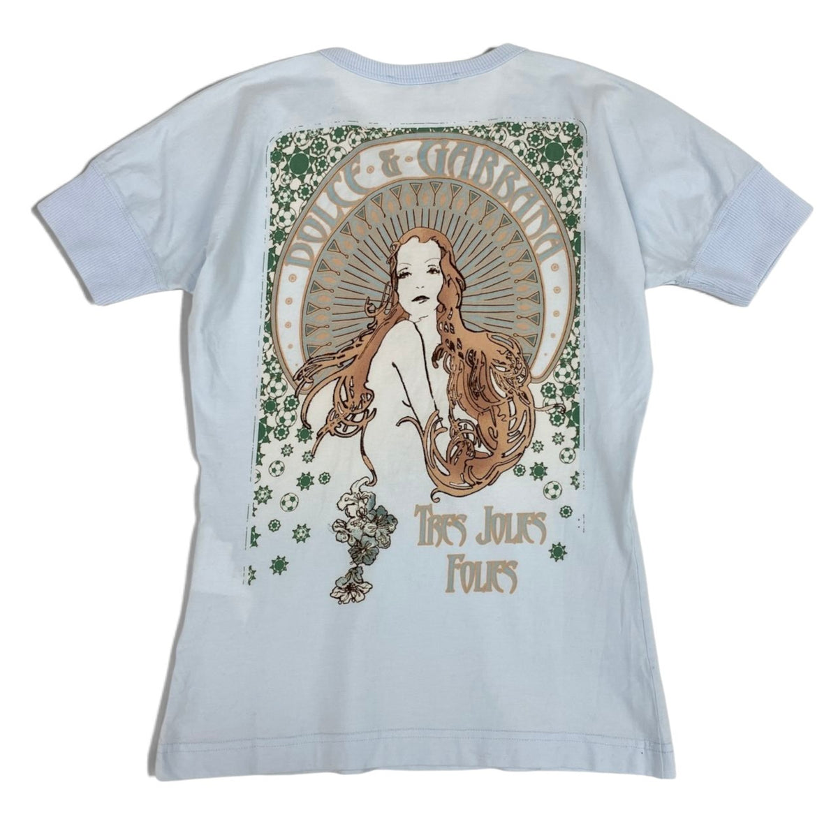 i21 DOLCE＆GABBANA 00's レースアップTシャツ プリントデザイン トップス 38サイズ ライトブルー レディース 女性用u02t