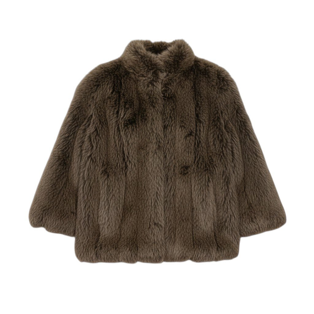 64i16 シルバーフォックス ファーコート サイズ13 茶系 本毛皮 Fox Fur Coat リアルファーt18r