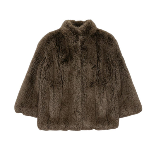 64i16 シルバーフォックス ファーコート サイズ13 茶系 本毛皮 Fox Fur Coat リアルファーt18r