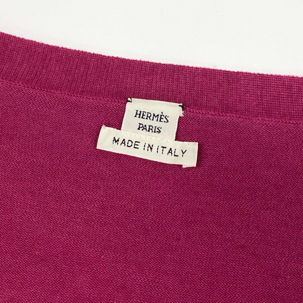 56d13 Hermès  エルメス フロントロゴ ニットセーター ロングスリーブ Hロゴ Vネックセーター サイズ40 ピンク系 コットンシルク レディース 女性用u02t