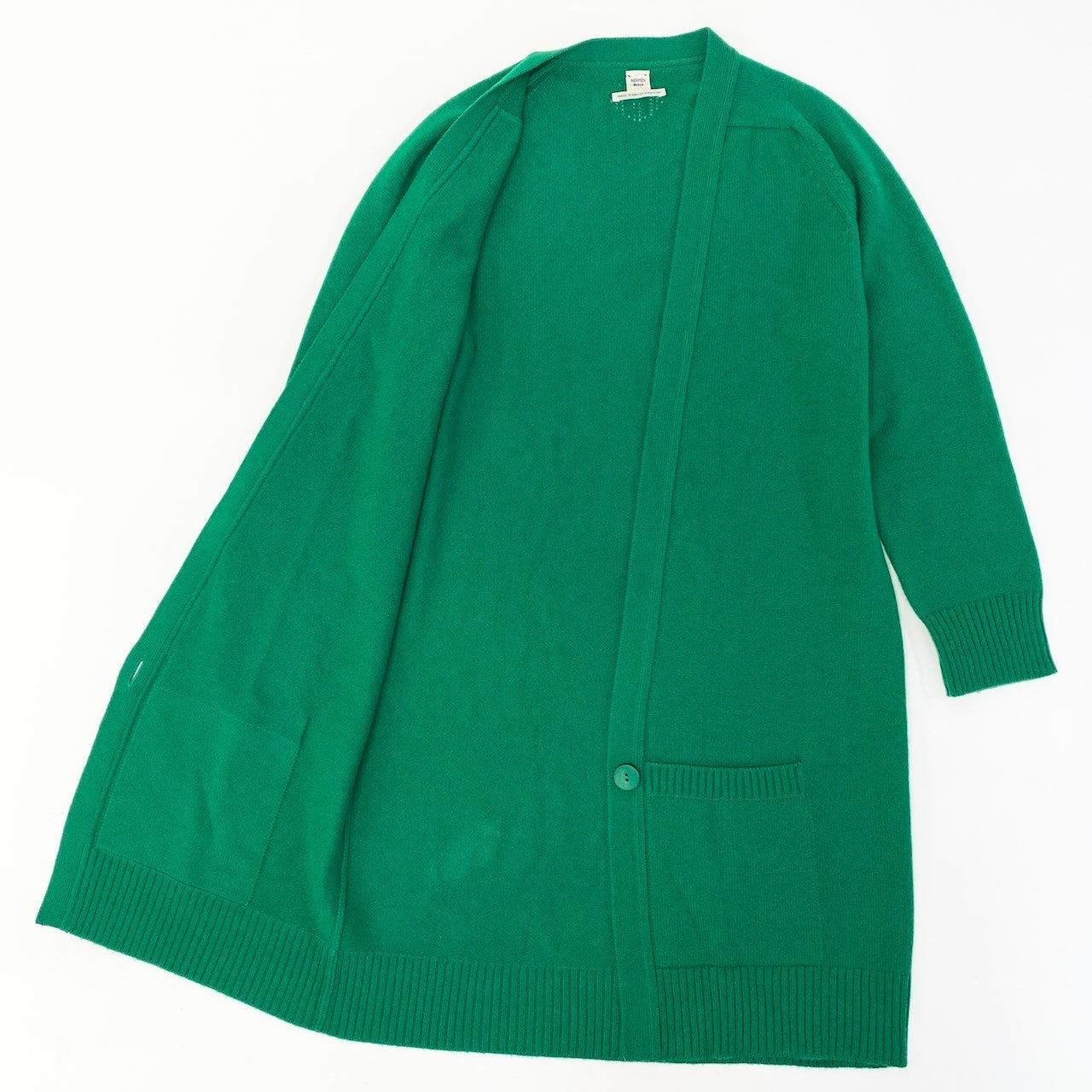Ed15 HERMES エルメス Hロゴ カシミヤ100％ ロングカーディガン H Logo Cashmere Long Cardigan Green サイズ40 グリーンt18r
