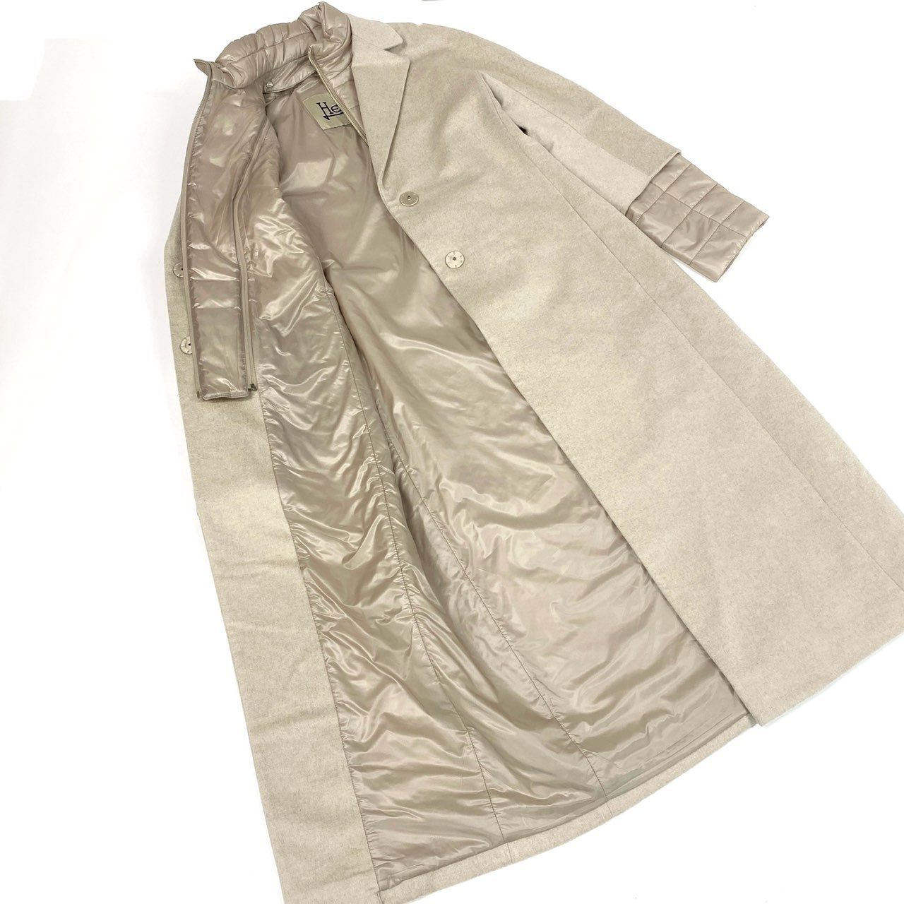 37a19 【未使用】 HERNO ヘルノ ピュアカシミア & ナイロンウルトラライトコート チェスターコート 2way ロング レディース 女性用 サイズ42 ライトベージュu02t