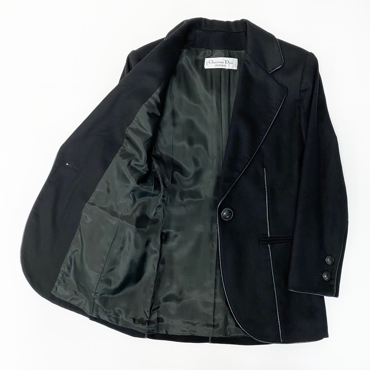 E Christian Dior クリスチャンディオール ビンテージ スカートセットアップ テーラードジャケット スカート レザーパイピング ブラック レディース 女性用nu1