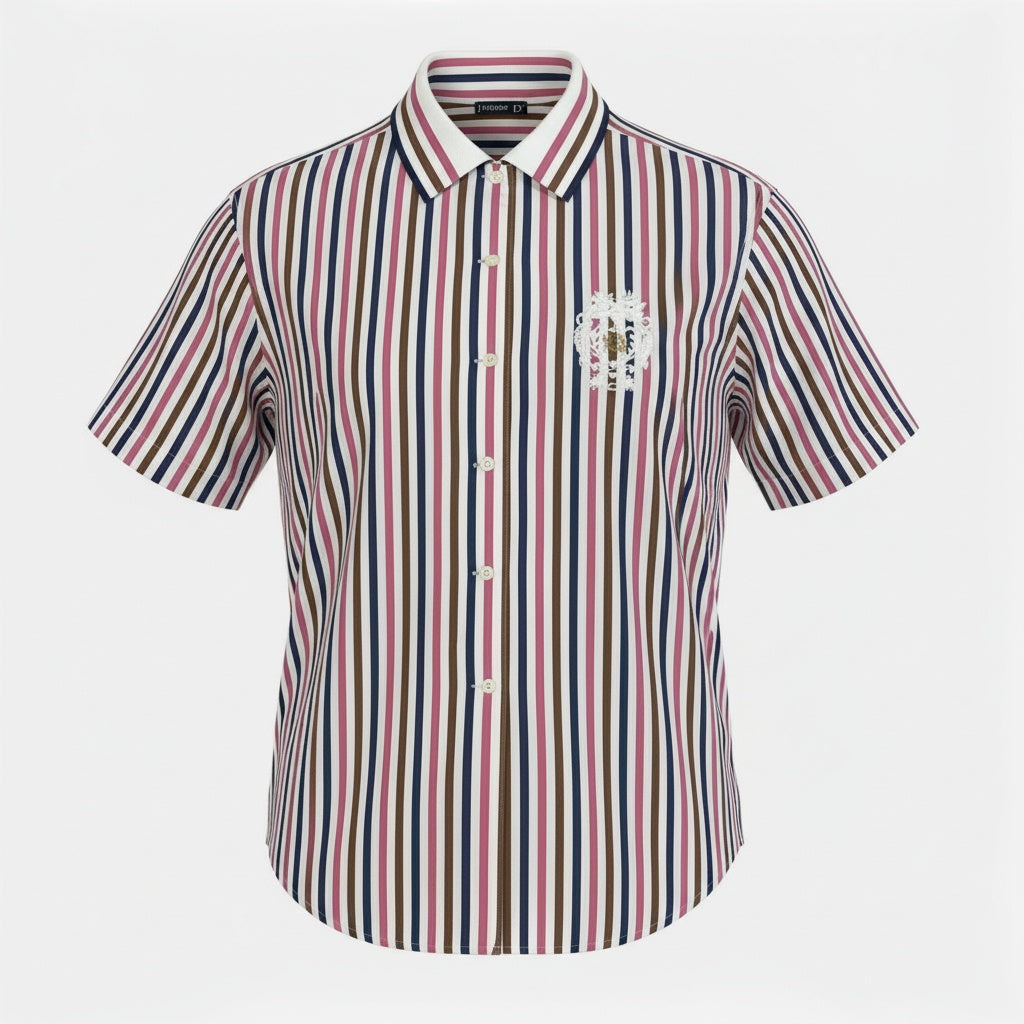 42a23 Christian Dior クリスチャンディオール 半袖シャツ トップス エンブレム刺繍 M マルチカラー ストライプ レディースu02t