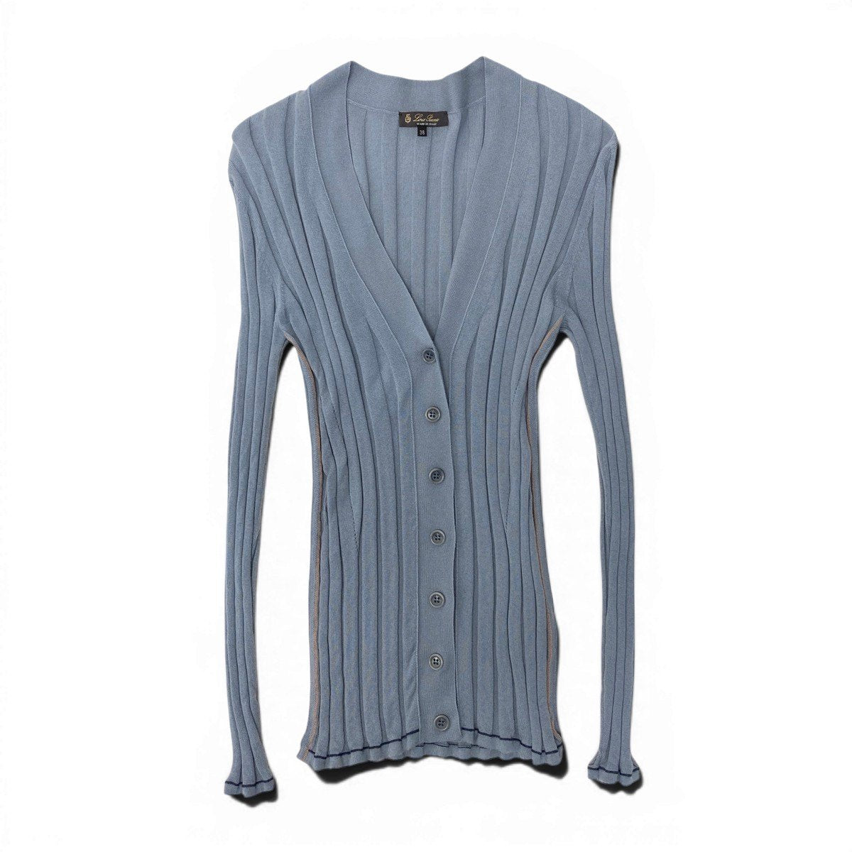 90g24 Lolo Piana ロロピアーナ カシミヤニット リブニット カーディガン サイズ38 ブルーグレー カシミア100％ レディースt18r