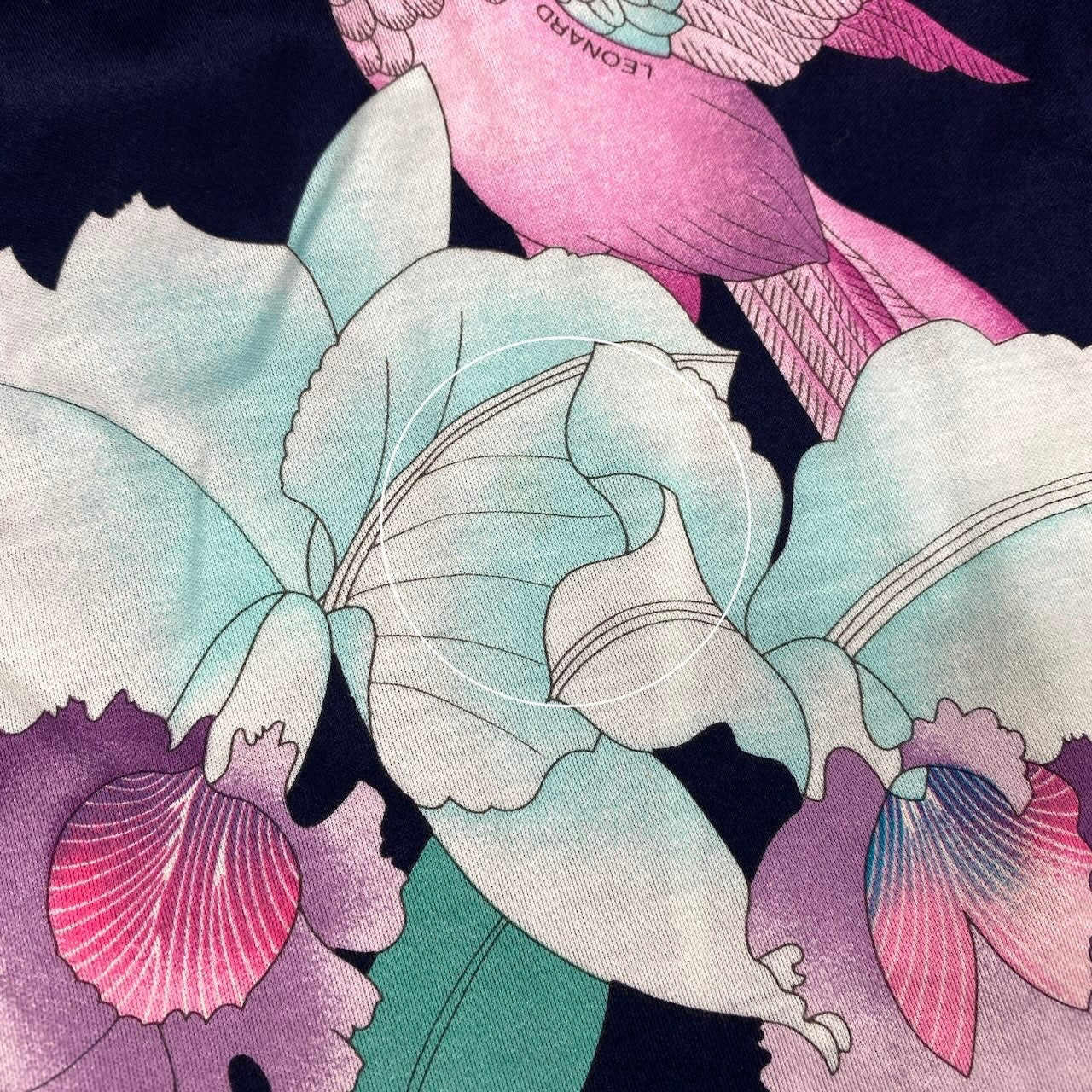 18f15 LEONARD レオナール 半袖ワンピース 鳥 花柄プリント 膝丈 日本製 0330109 Mサイズ マルチカラー コットン100％ レディース 女性用u02t