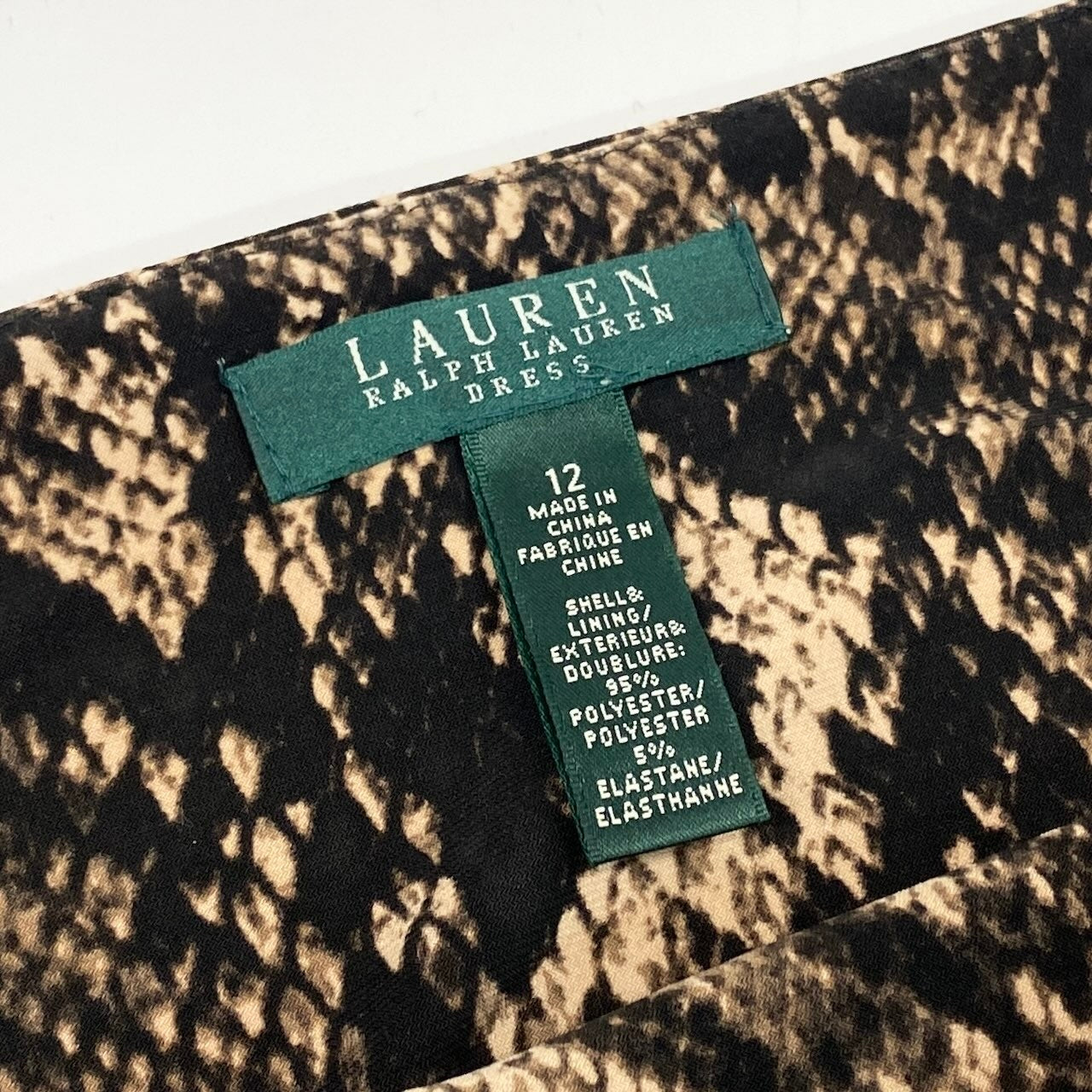 44d27 LAUREN RALPH LAUREN DRESS ローレン ラルフローレン ドレスワンピース パイソンプリント ロングワンピース ボートネック ストレッチ素材 サイズ12 ベージュ ブラック レディース 女性用o07t