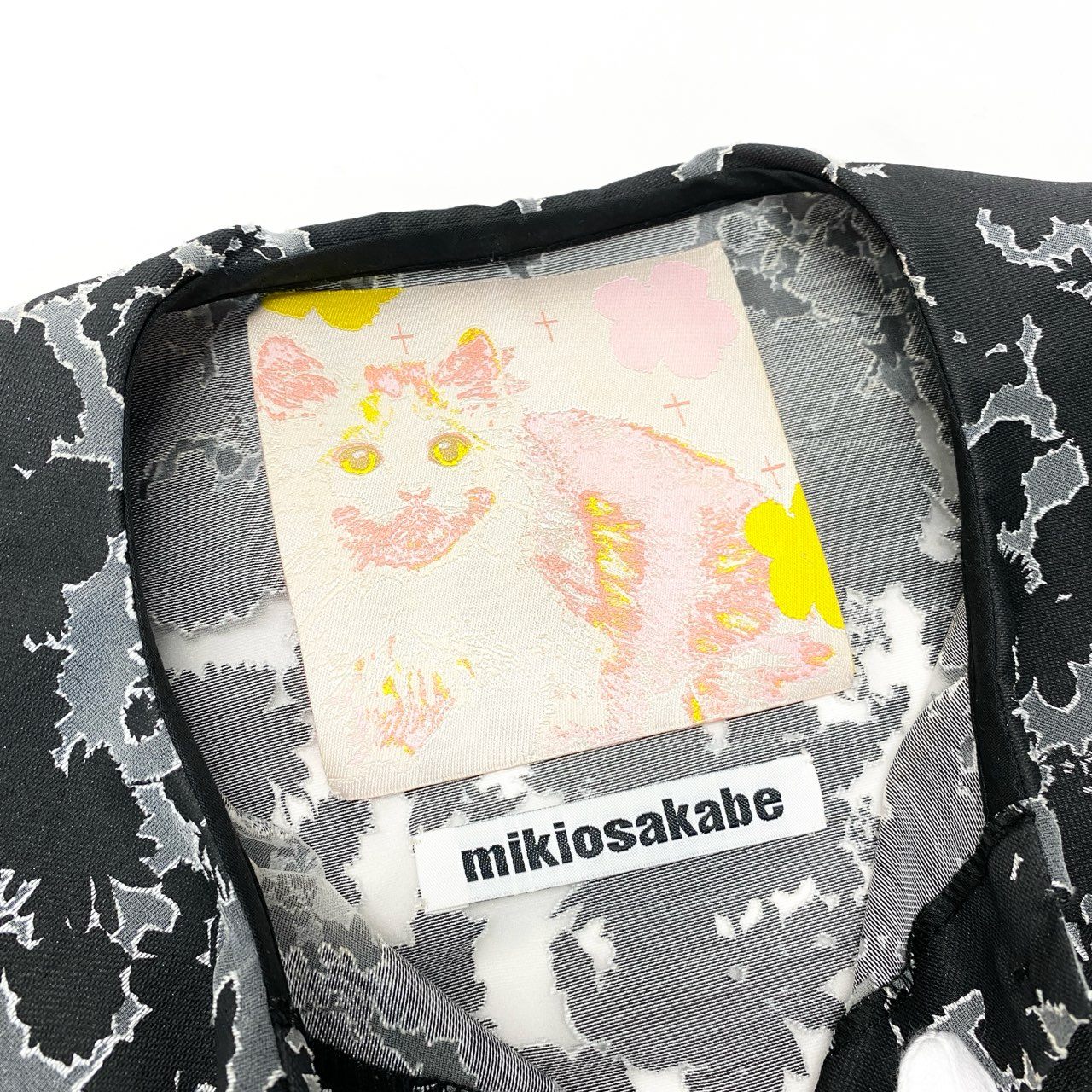 54c20 《美品》 mikio sakabe PINK HOUSE ミキオサカベ ピンクハウス シアーシャツ 半袖シャツ ブラウス 総柄 ブラック グレー レディースu02t