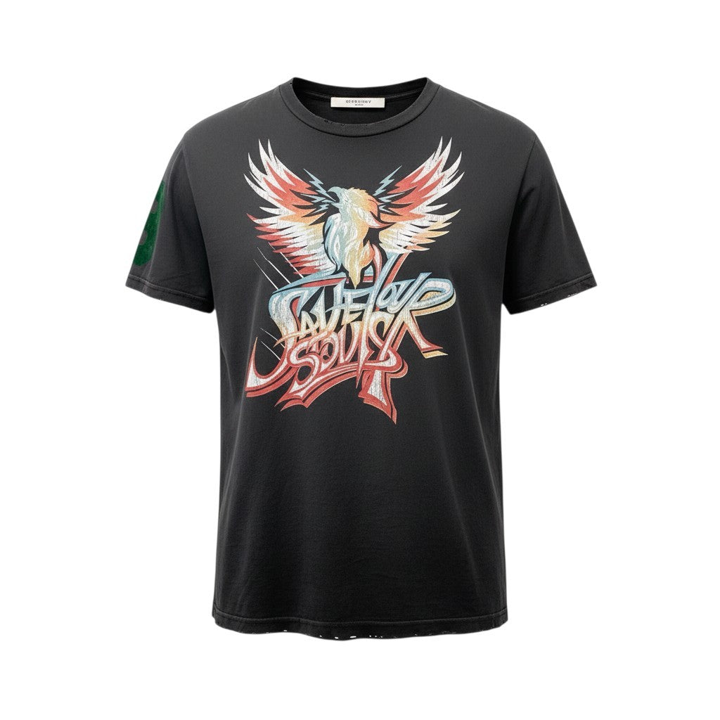 44b17 GIVENCHY ジバンシィ 半袖Tシャツ プリントTシャツ ディストレイスト加工 Sサイズ ブラック コットン100％ メンズ 男性用u02t