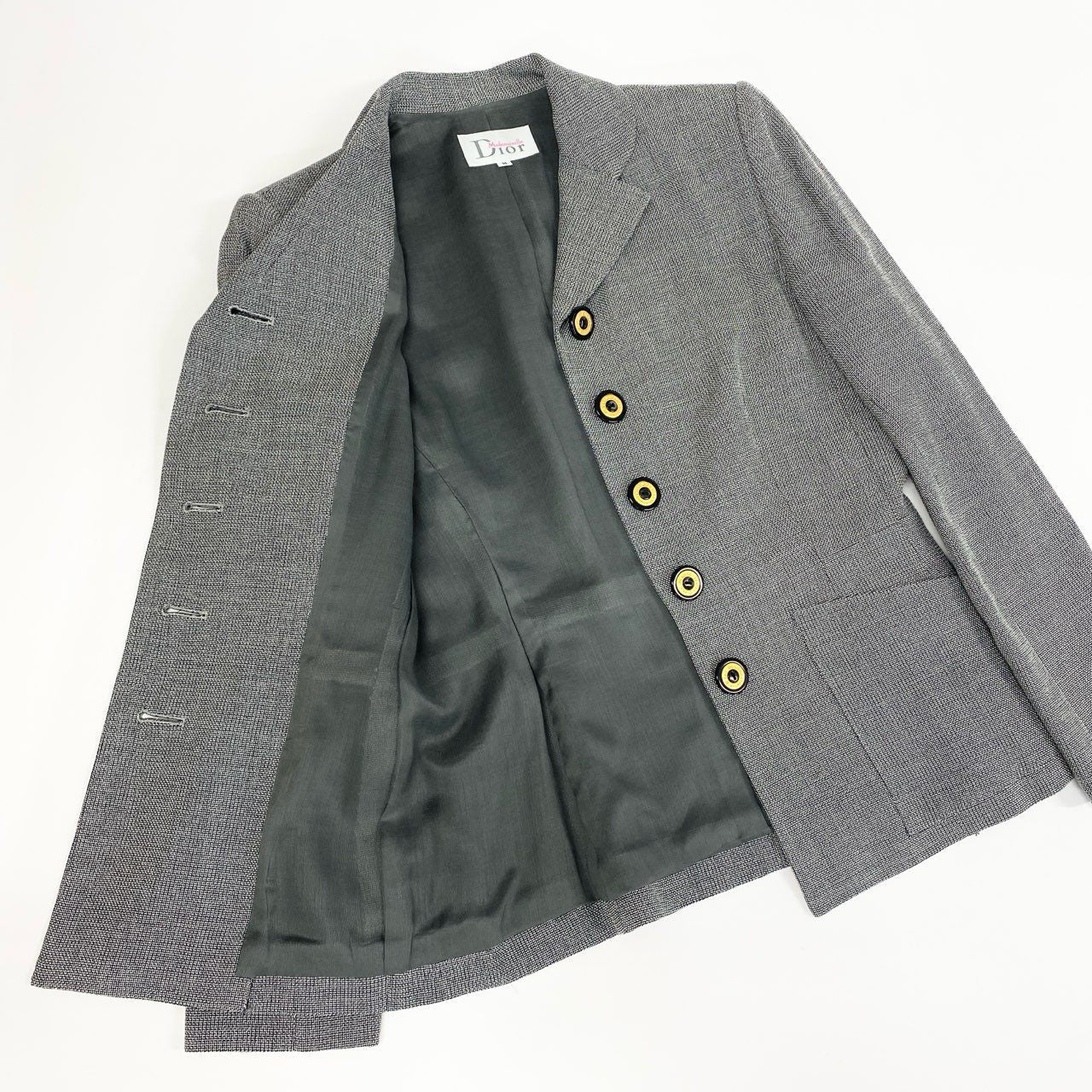 31b12 Mademoiselle Dior マドモアゼルディオール スカートセットアップ テーラードジャケット プリーツスカート Mサイズ グレー レディース 女性用u02t