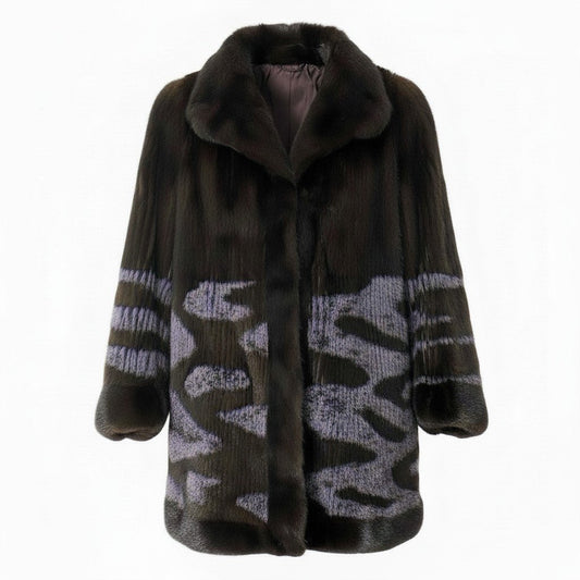 35d14 希少 リバーシブルコート ミンクコート ロングコート 裾広がり F ブラウン 柄染 ミンクファー 毛皮コートu02t