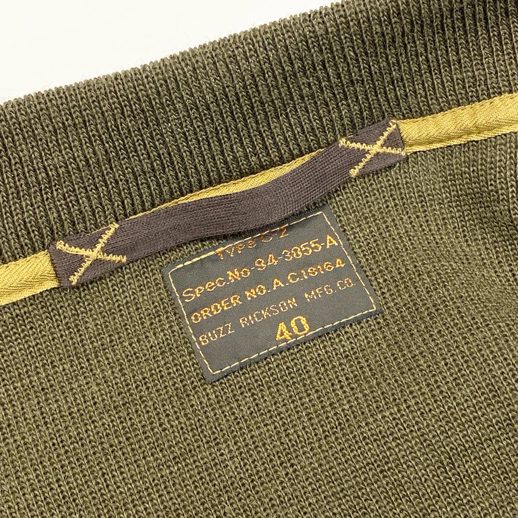 34l24【美品】 BUZZ RICKSON`S バズリクソンズ ニットブルゾン フライトジャケット  ウールニット製の袖付き BR90259 Type C-2 40 オリーブ ウール100％ メンズ 紳士服o07t