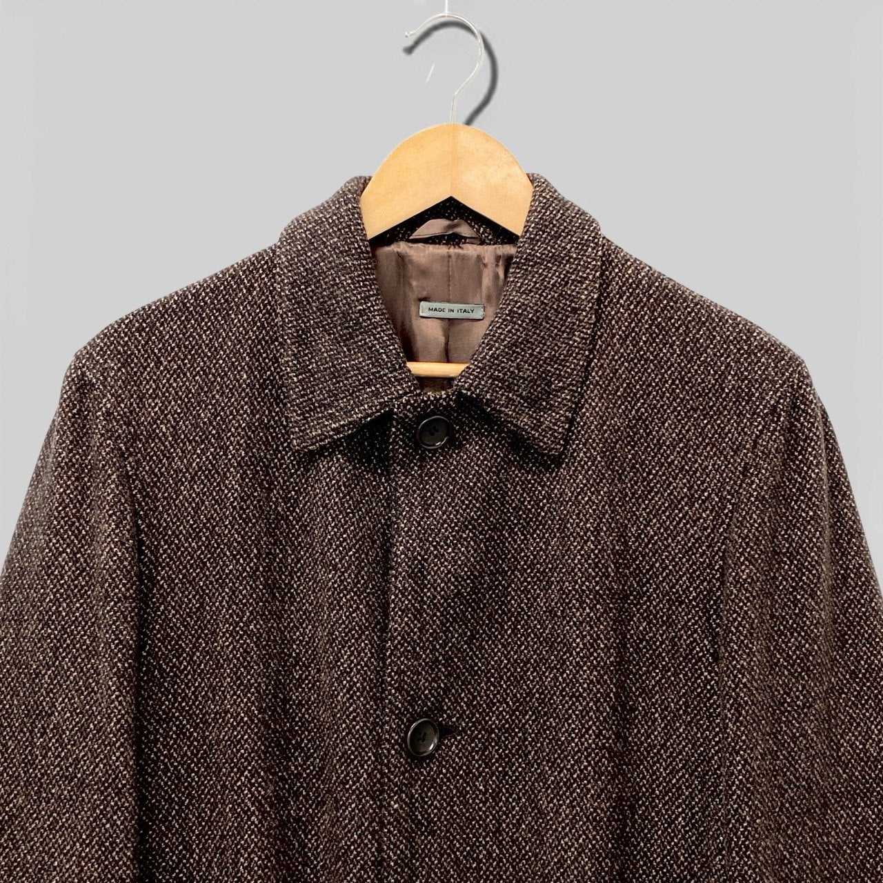 24b13 【美品】BARNEYS NEWYORK バーニーズニューヨーク ツイードステンカラーコート ロングコート VESTIMENTA ブラウン メンズ 男性用u02t