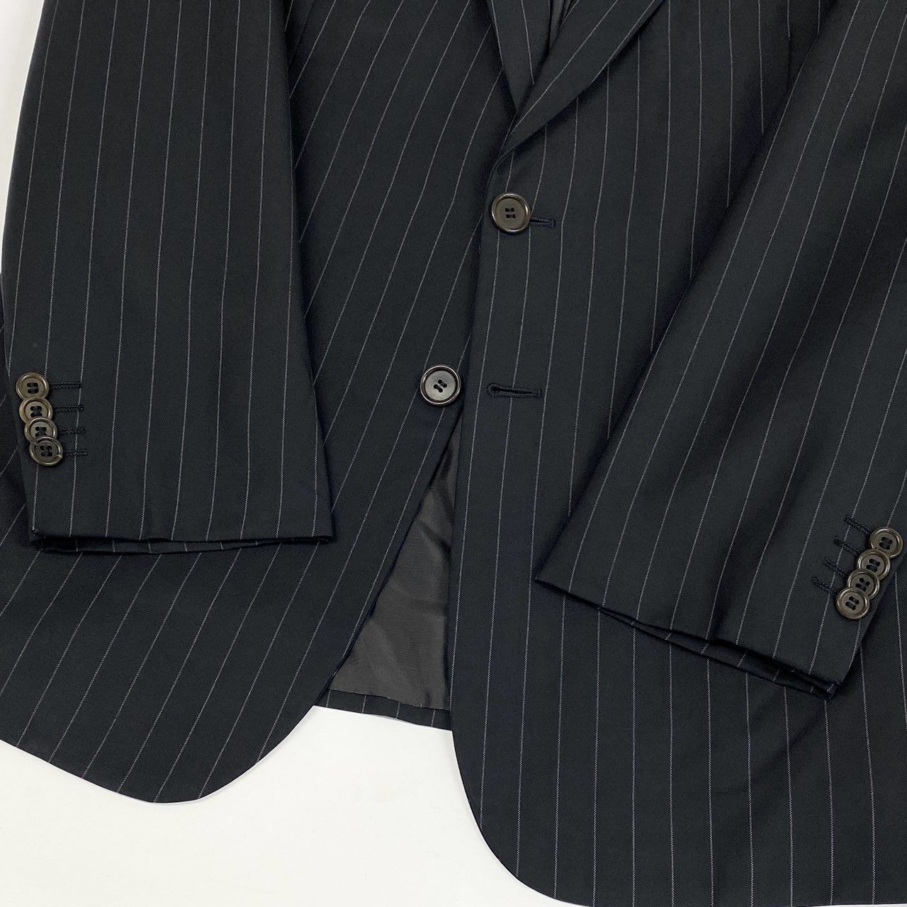 68L11 GIORGIO ARMANI ジョルジオアルマーニ シングルスーツ セットアップ ビジネス テーラードジャケット スラックス 52 ブラック ストライプ ピュアウール メンズ 男性用 イタリア製u02t