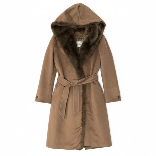 Ed20 Max Mara マックスマーラ アルパカウールファーコート ジャケット アウター 36サイズ ブラウン 毛皮 レディース 女性用nu1