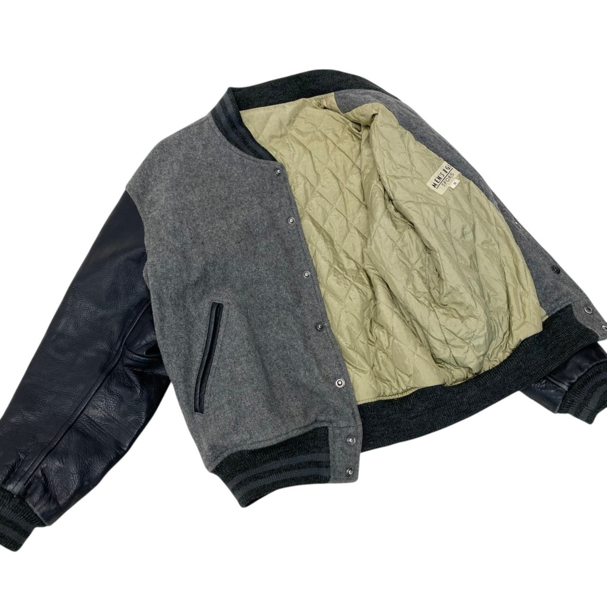 7j19 MEN’S BIGI メンズビギ レザー切替 ワッペン スタジャン サイズM グレー ブラック 刺繍 Vintage ヴィンテージt18r