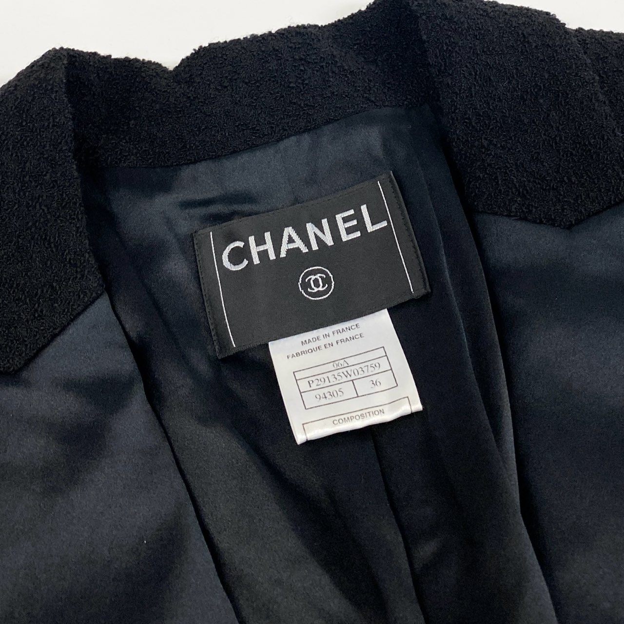 Ca14 CHANEL シャネル 2006年 P29135 グリポアボタン ウエストシェイプデザイン ツイードコート サイズ36 ブラックta1