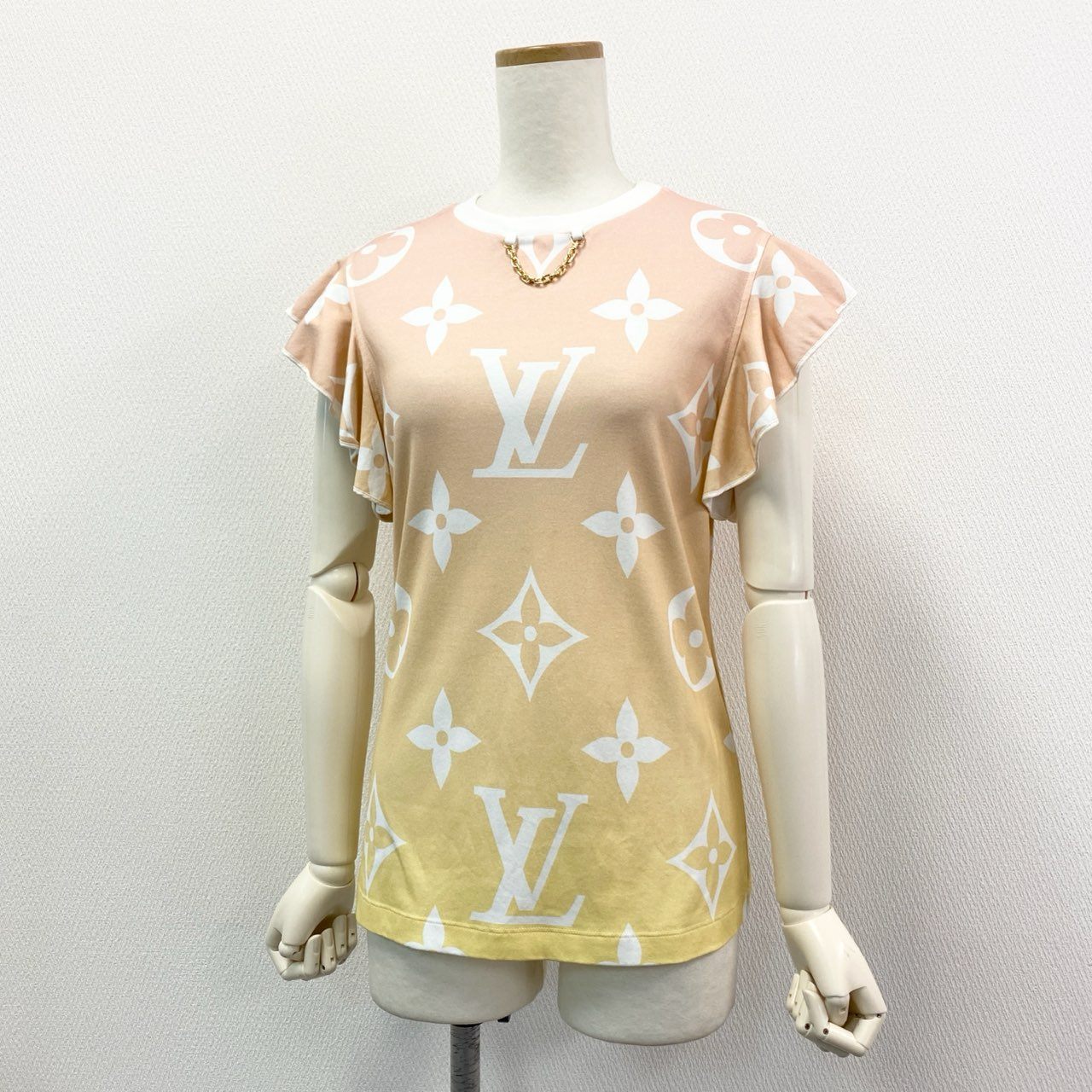 49k8 LOUIS VUITTON ルイヴィトン イタリア製 サンライズモノグラム グラデーションフラウンススリーブTシャツ RW212J DT1 FLTS01 M オレンジ コットン