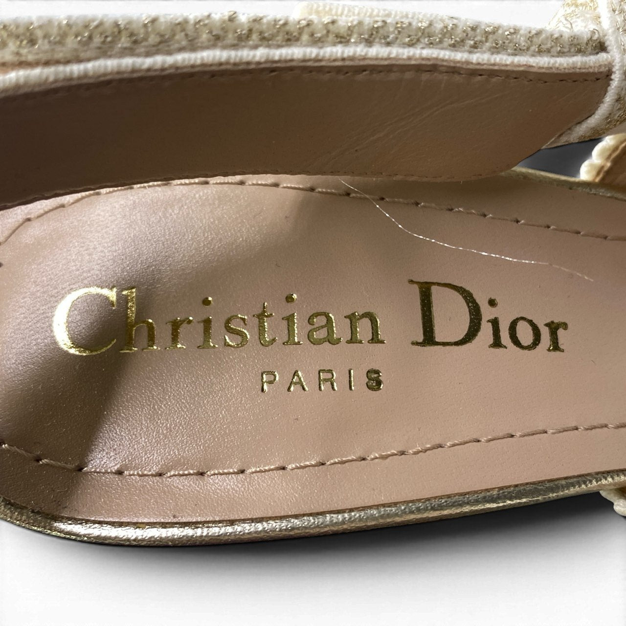 2d27 Christian Dior クリスチャンディオール J`Adior ジャディオール スリングバックパンプス ヒールパンプス サイズ36 ホワイト ゴールド レディース 女性靴k02i