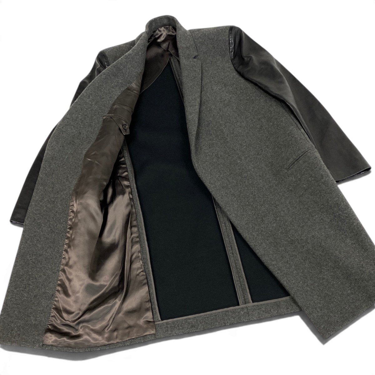 Ej13 CELINE セリーヌ フィービー期 クロンビーコート レザー切替 サイズ40 グレー ブラック レディースu02t