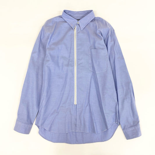 68g21 COMME des GARCONS HOMME DEUX コムデギャルソン オムドゥ AD2019 ジップアップ 長袖シャツ ロングスリーブ 日本製 Mサイズ ブルー コットン メンズ